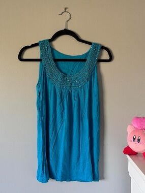 dressbarn Turquoise Beaded Scoop Neck Tank